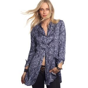 Cino Vintage Tiki Ocean Button Down Fit & Flare Tunic